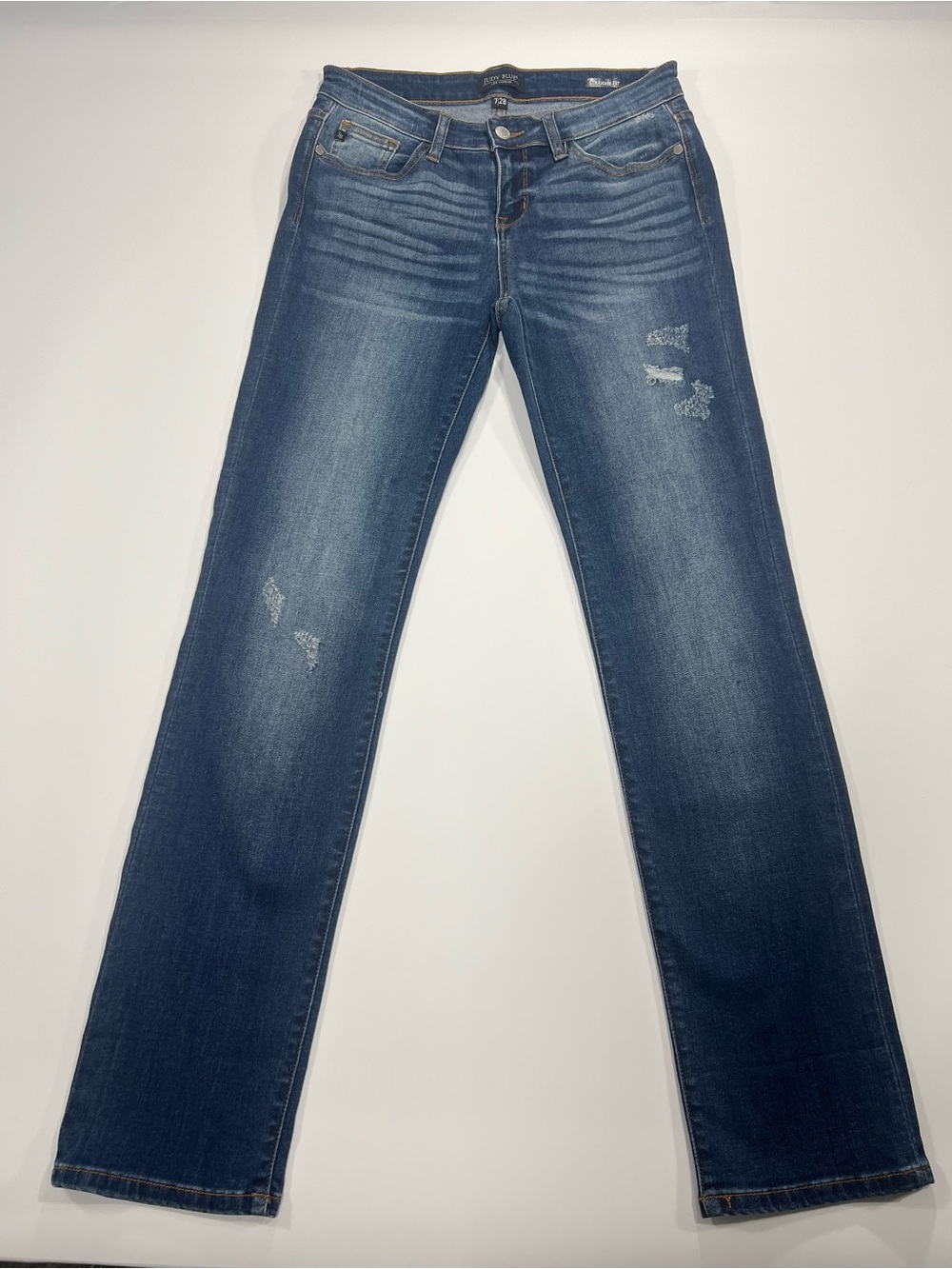 Judy Blue Straight Fit Jeans 7/28 Dark Wash Lightly Distressed JB8277DK